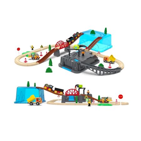 סט רכבת חשמלית מעץ לילדים - בקופסת משחק (56 חלקים)